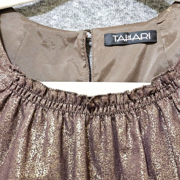 Tahari Linen Dress Womens Size 4 Bronze Metallic Knee Length Party Dress  Ruffle - Picture 6 of 16